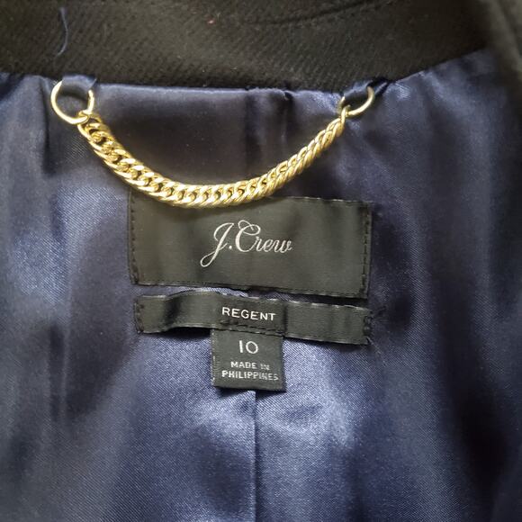 J Crew Regent TopCoat Double Serge Coat Jacket 100% Wool Black C8552 Size 10 - Picture 6 of 8